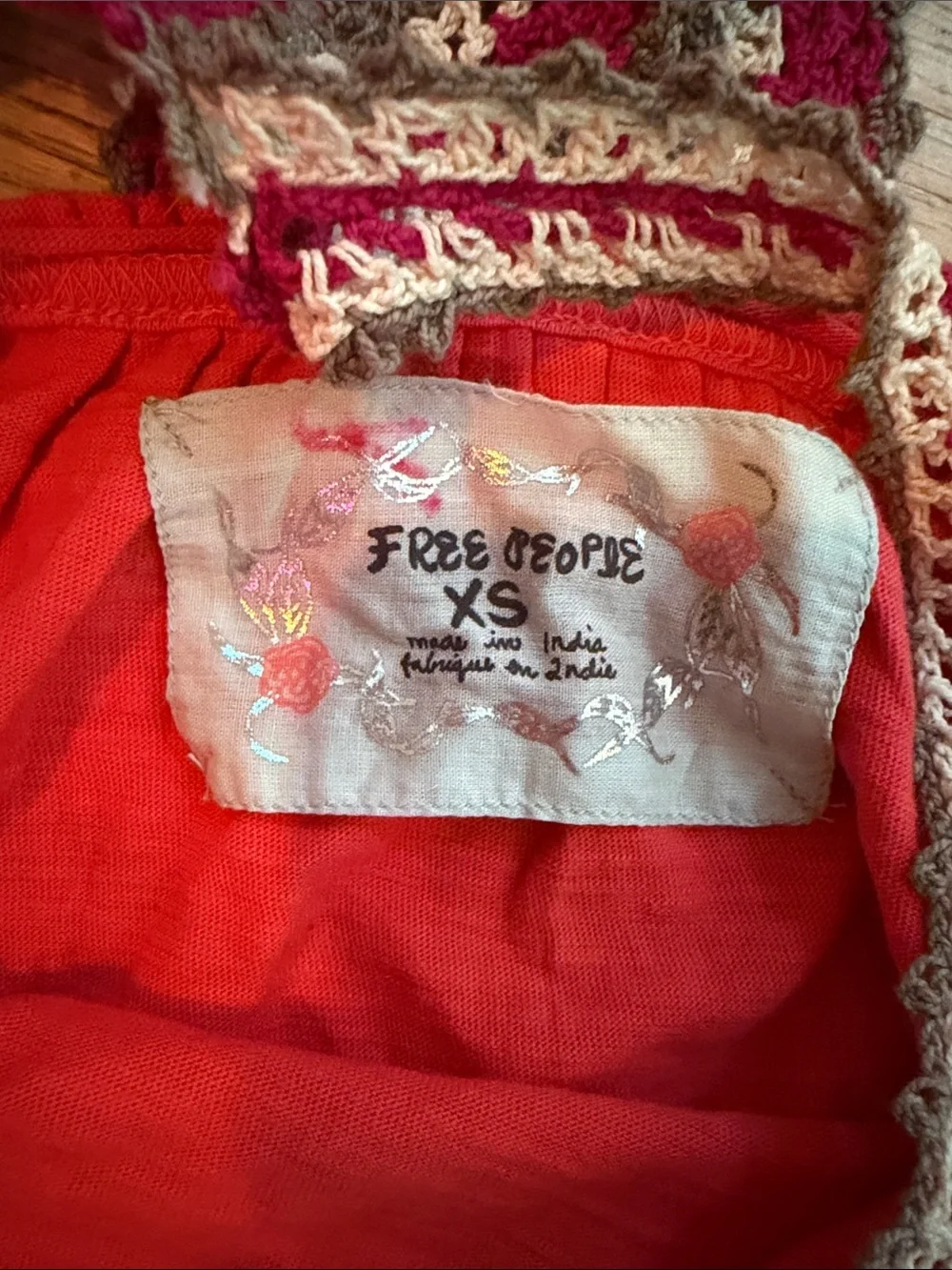 Free People Bright Red Boho Embroidered Tank Top